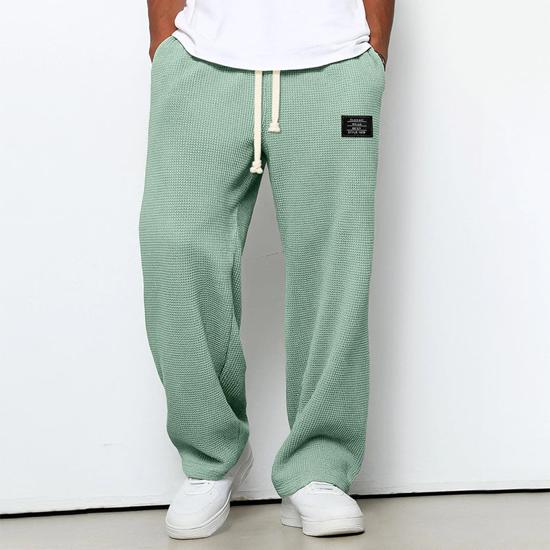 Pantalon jogging homme à texture gaufrée et taille à cordon de serrage - coupe droite