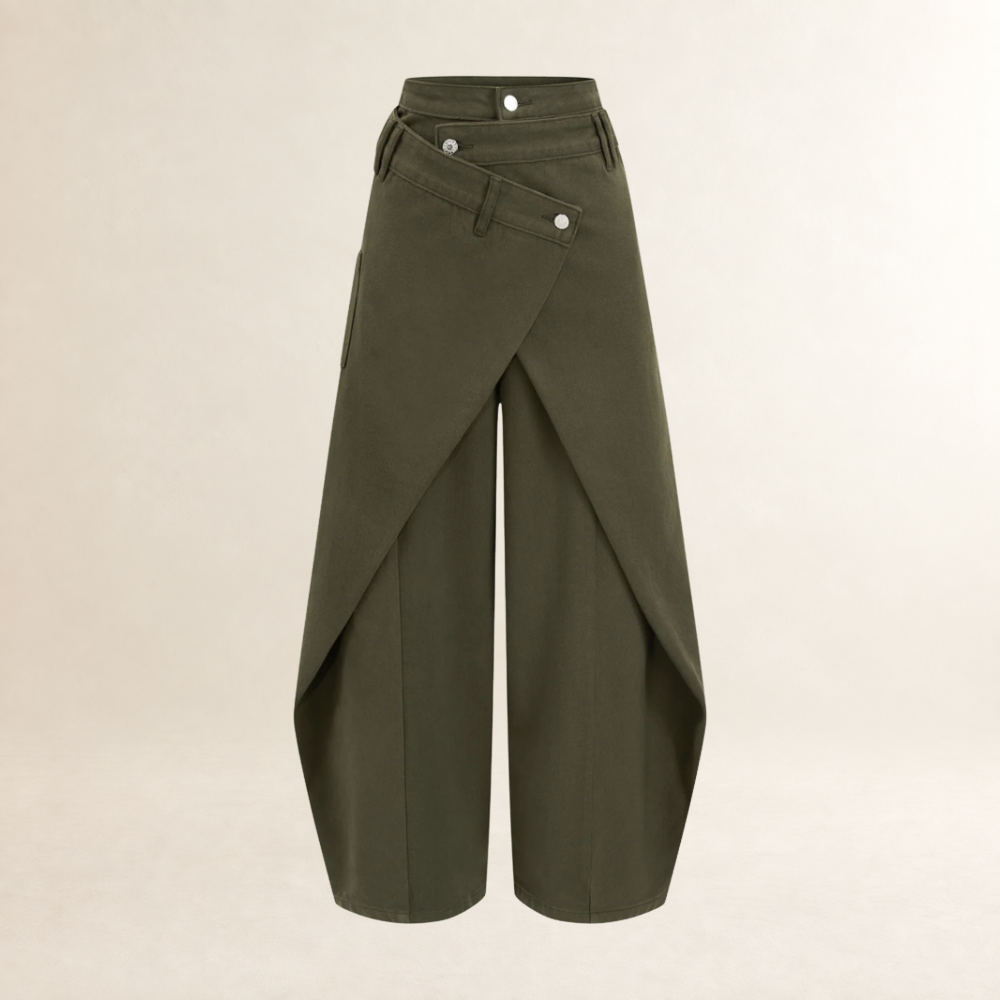 Pantalons large pour femmes à taille haute et détail croisé longueur ankle
