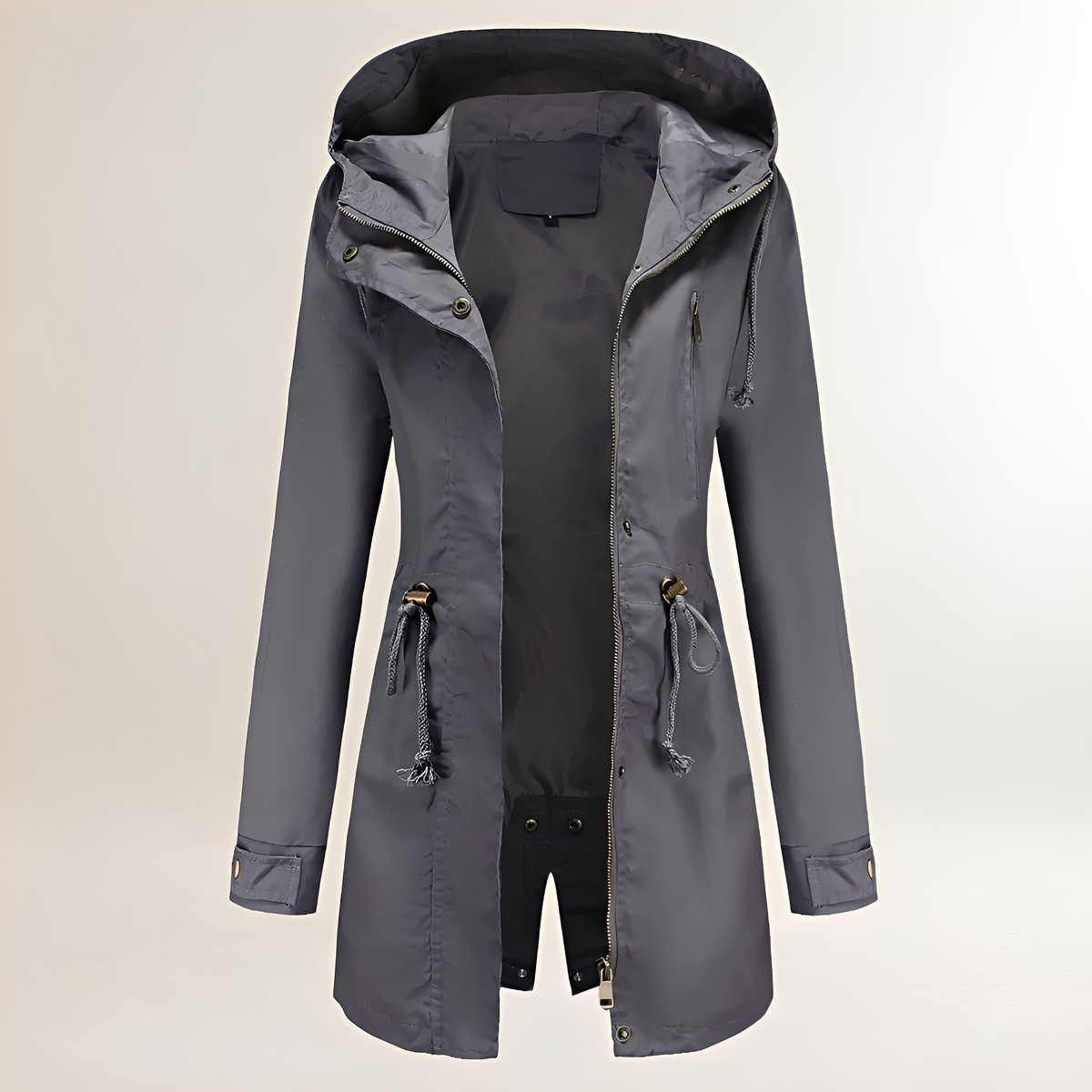 Parka pour femmes à capuche fermeture éclair taille à cordon long manches