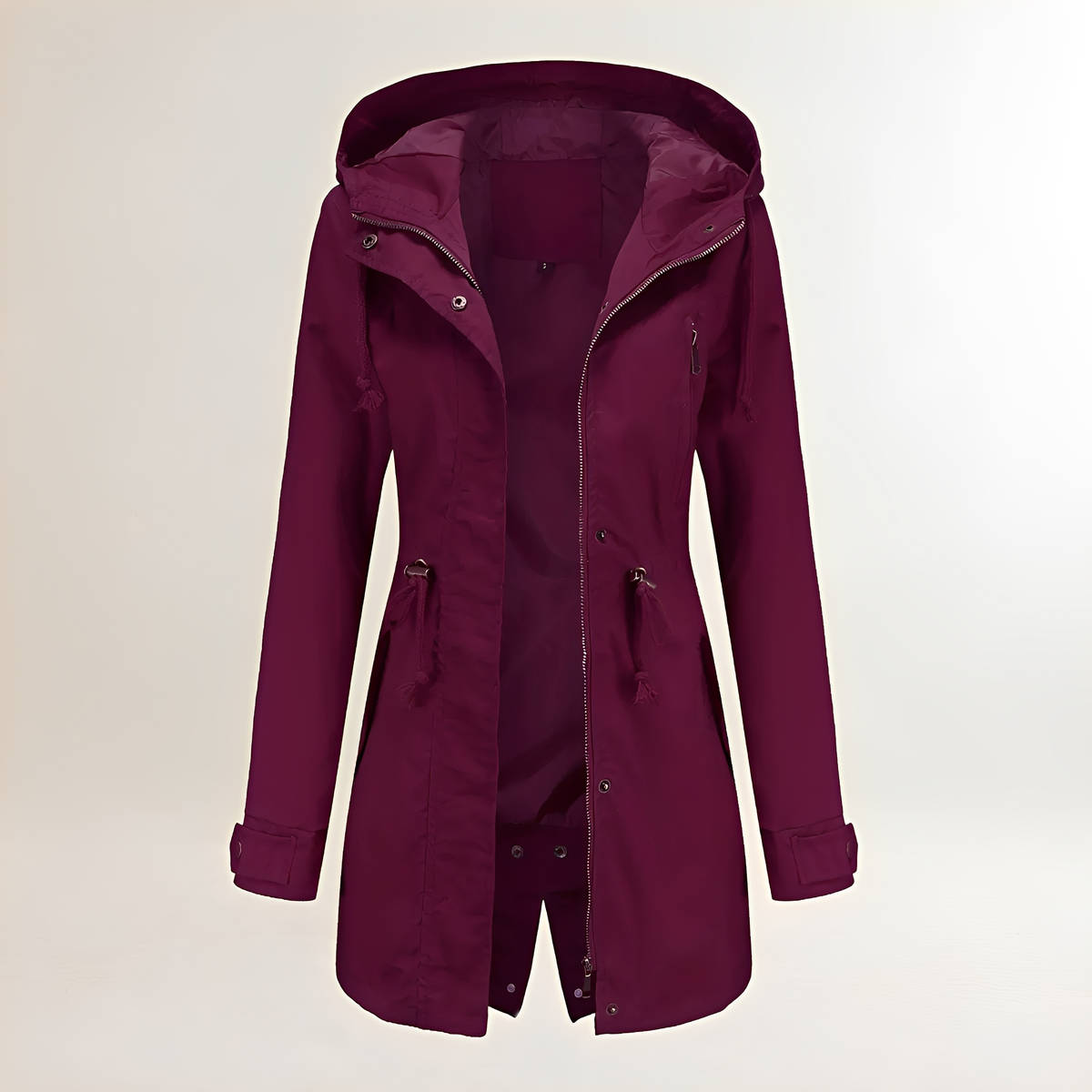 Parka pour femmes à capuche fermeture éclair taille à cordon long manches