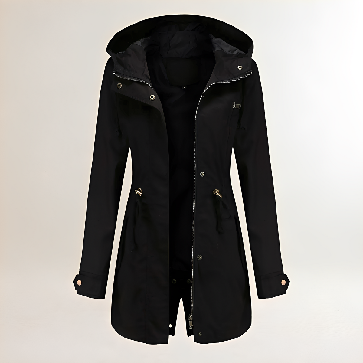 Parka pour femmes à capuche fermeture éclair taille à cordon long manches