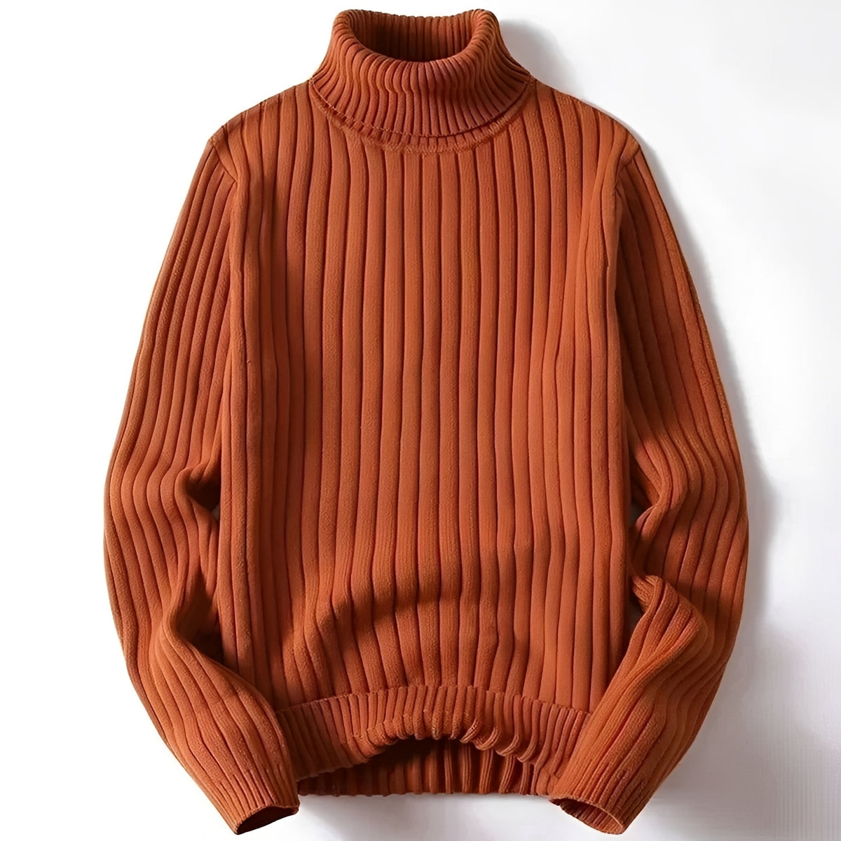 Pull à col roulé pour homme coupe régulière à motif côtelé