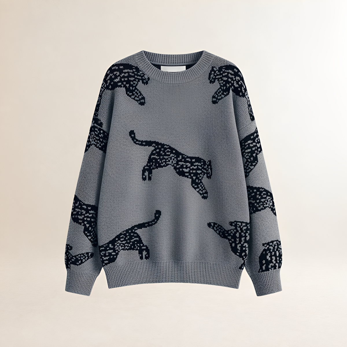 Pull femme à col haut imprimé léopard coupe régulière