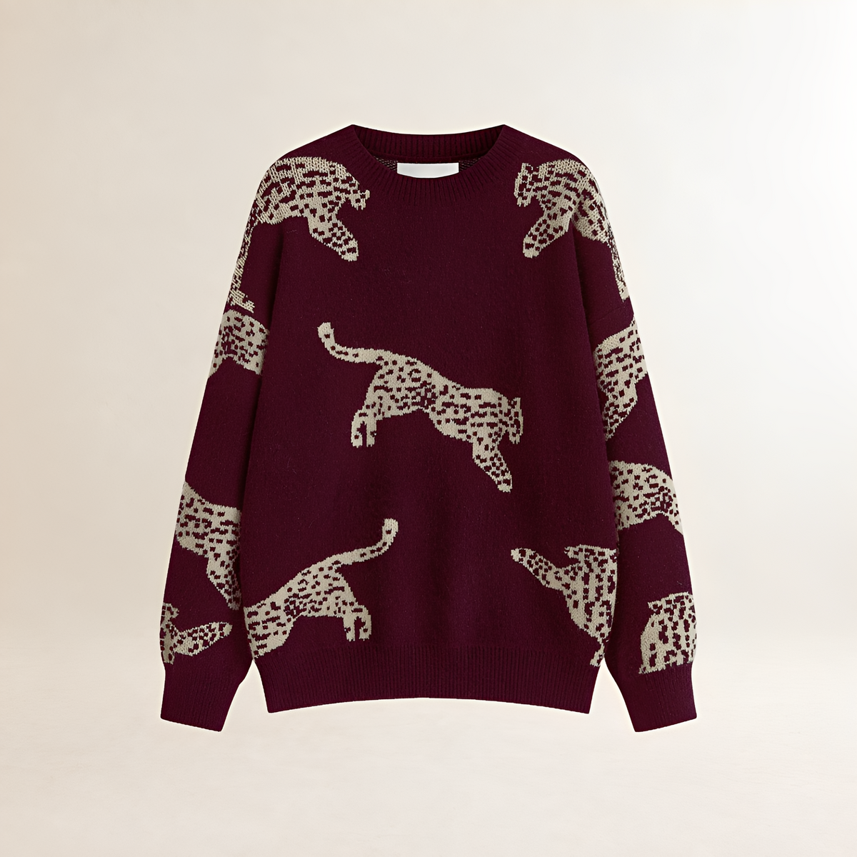 Pull femme à col haut imprimé léopard coupe régulière