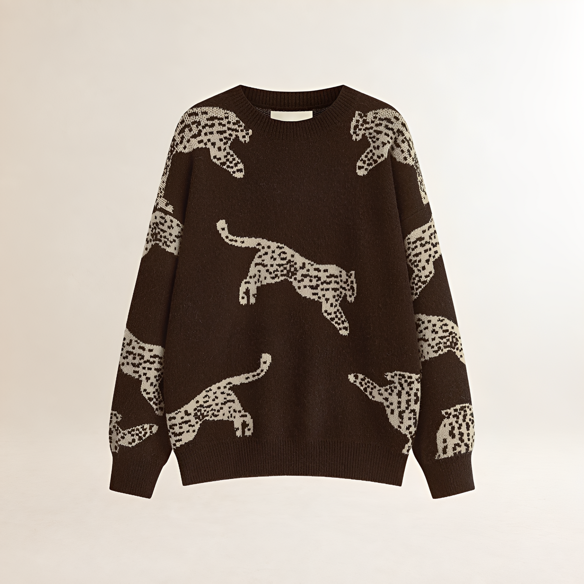 Pull femme à col haut imprimé léopard coupe régulière