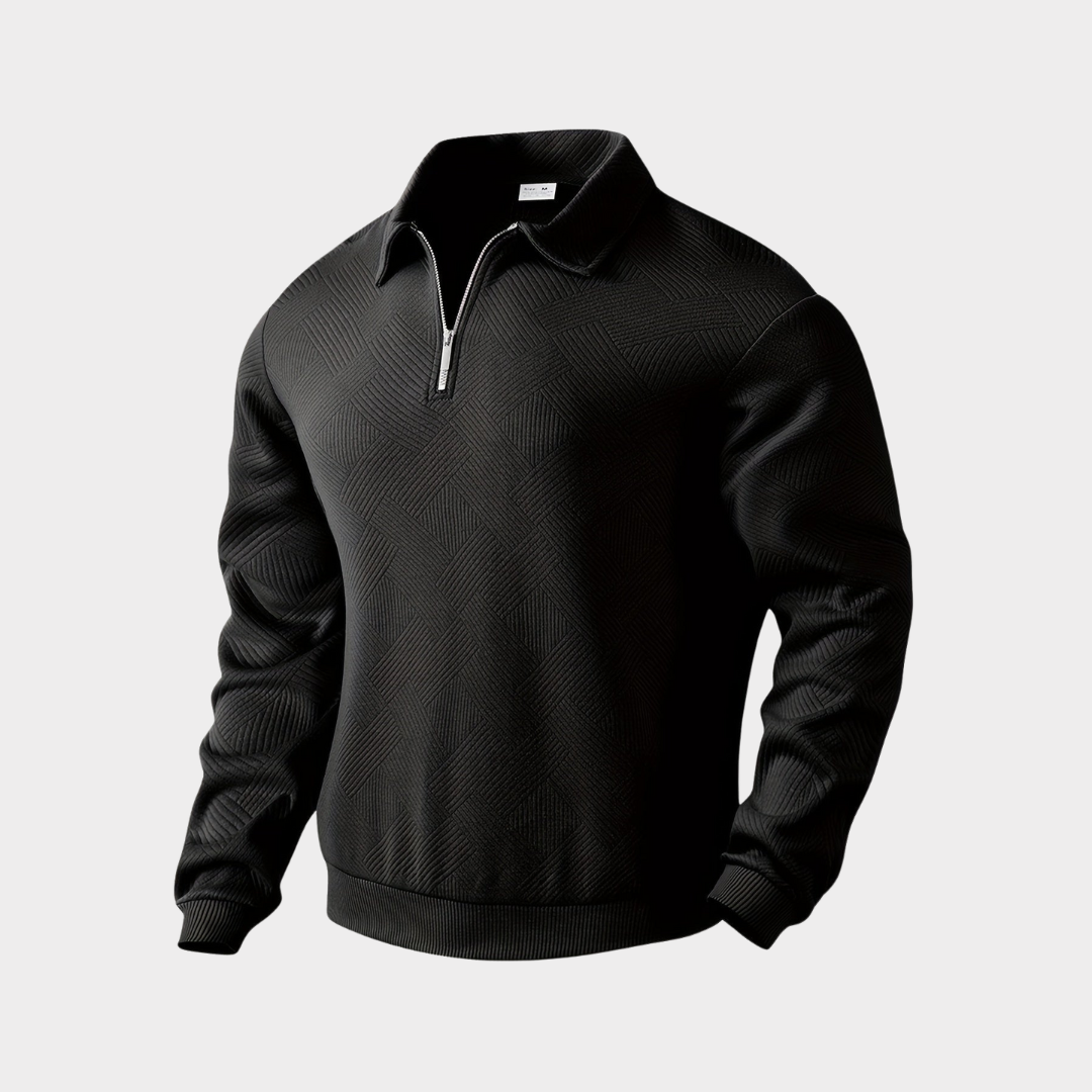 Pull homme à col montant et fermeture éclair quarter zip avec motif géométrique