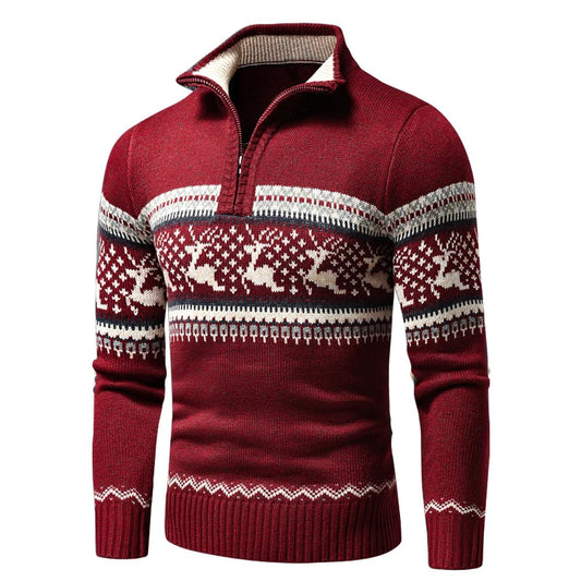Pull homme col montant zip motif norvégien coupe régulière