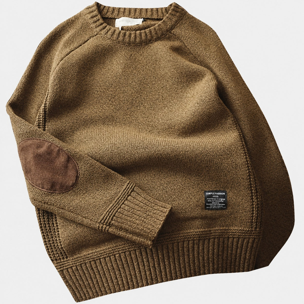 Pull homme à col rond et coudières en patchs