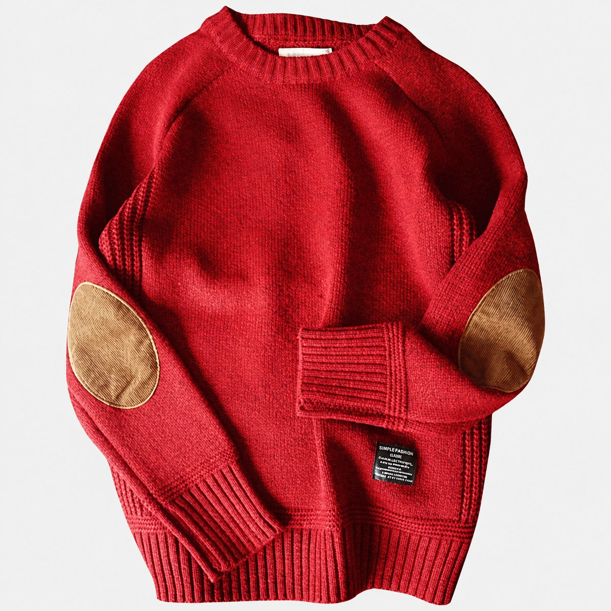 Pull homme à col rond et coudières en patchs
