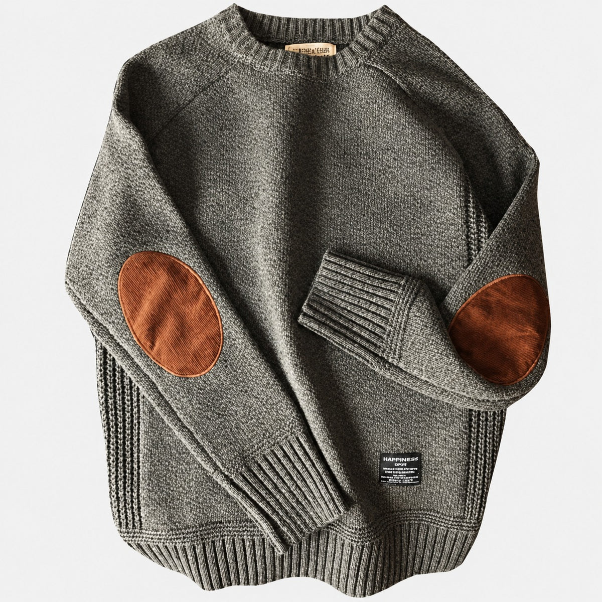Pull homme à col rond et coudières en patchs