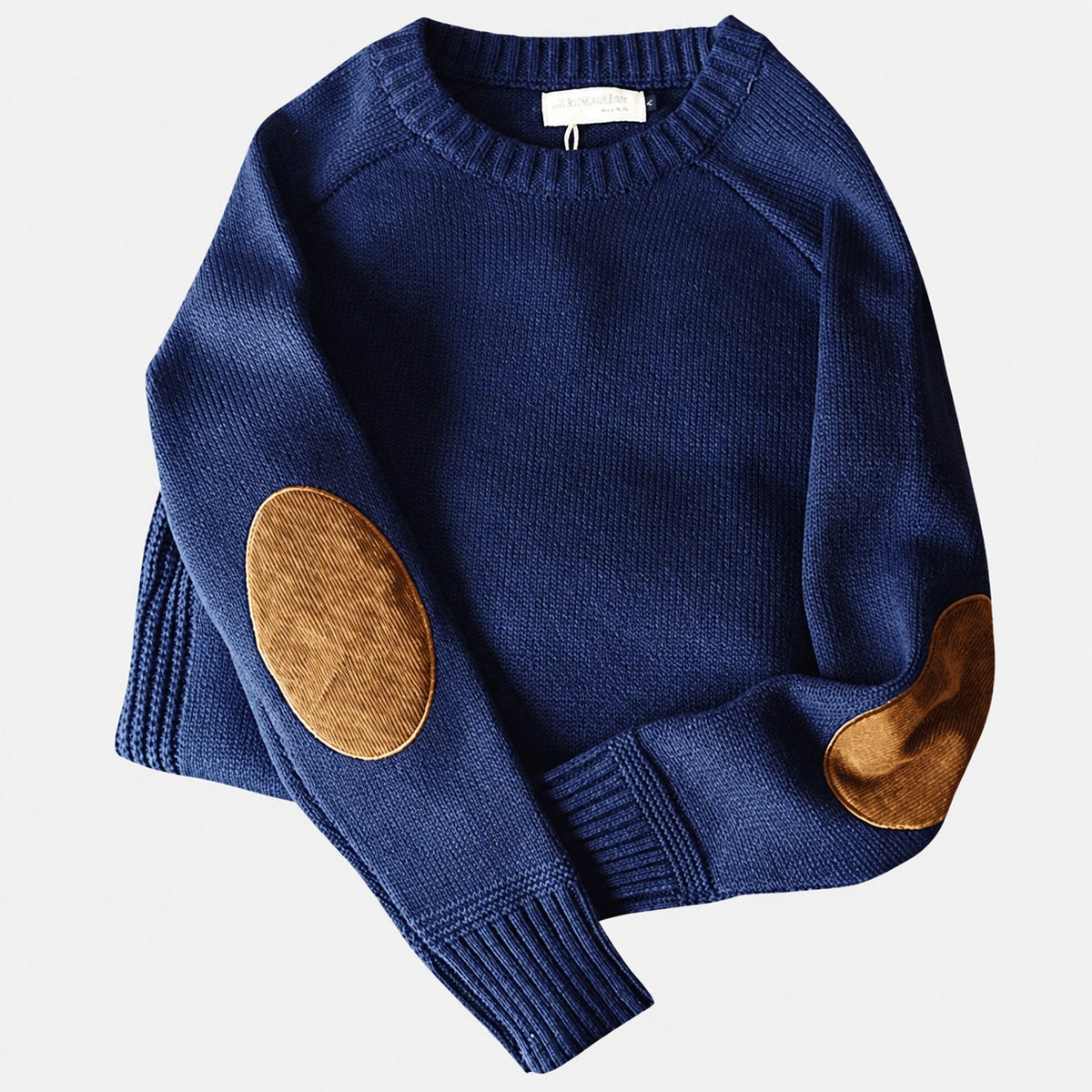 Pull homme à col rond et coudières en patchs