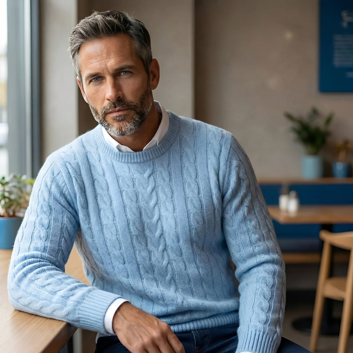 Pull homme col rond texturé à manches longues