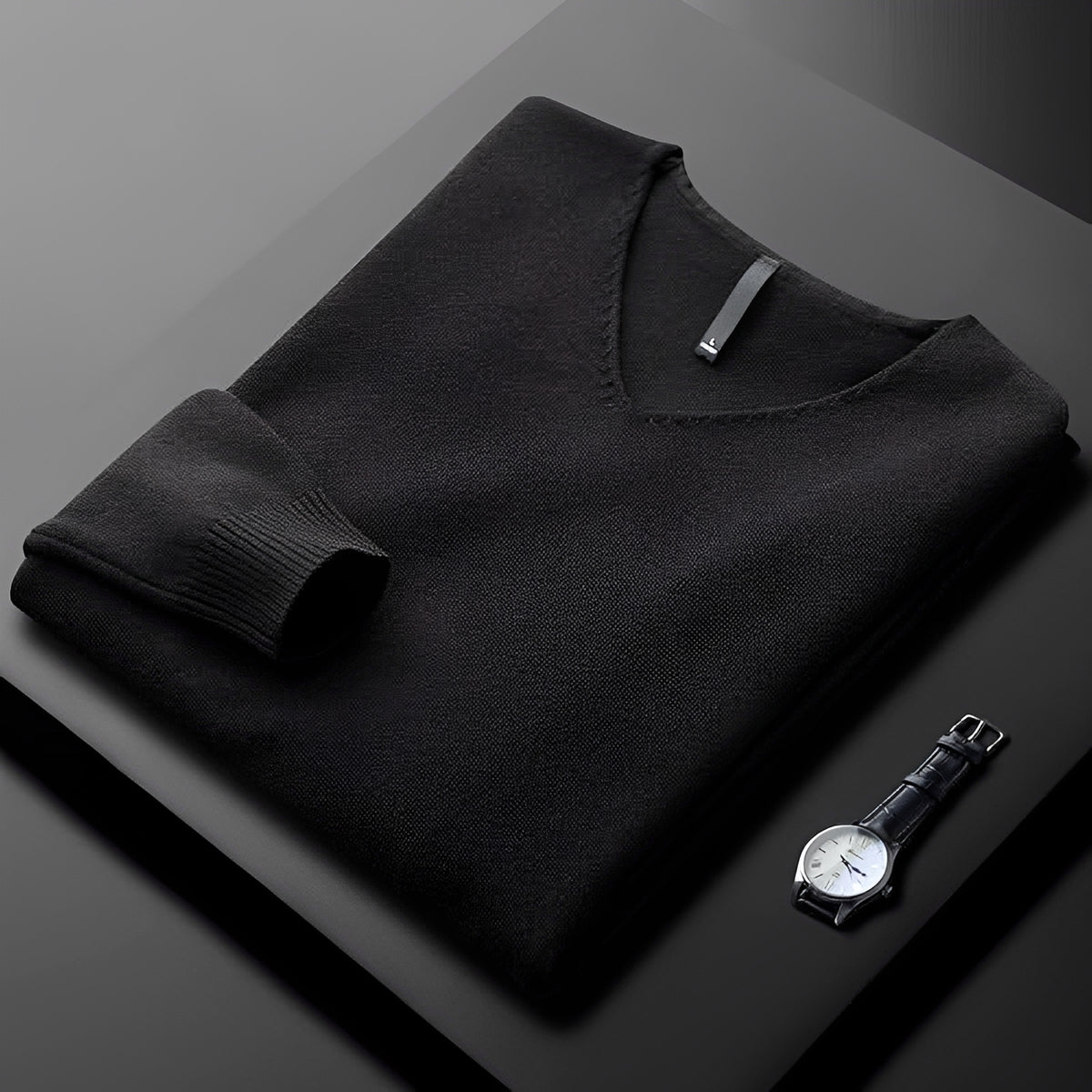 Pull homme col V classique ajusté à manches longues