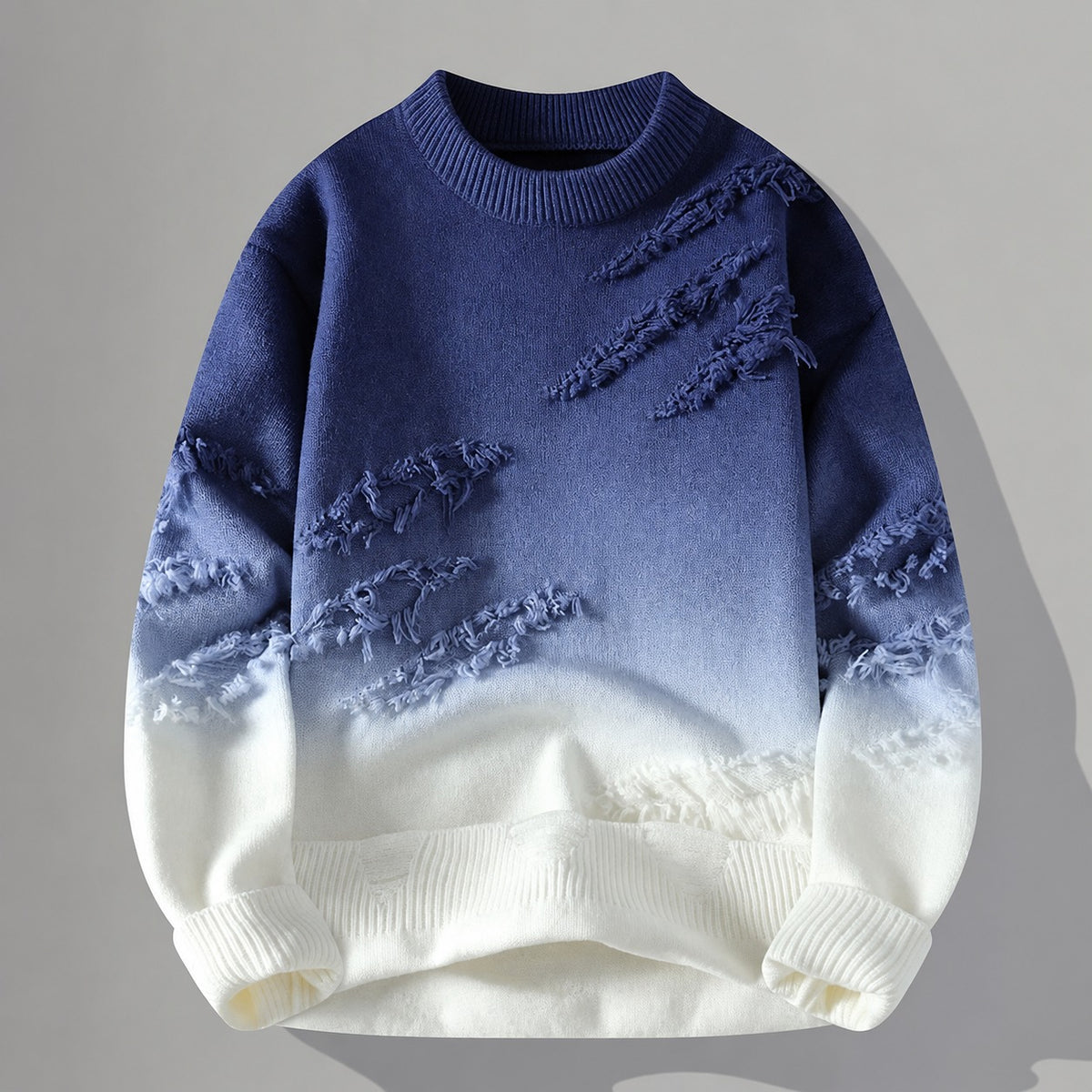 Pull homme délavé à gradient ton sur ton et détails frangés