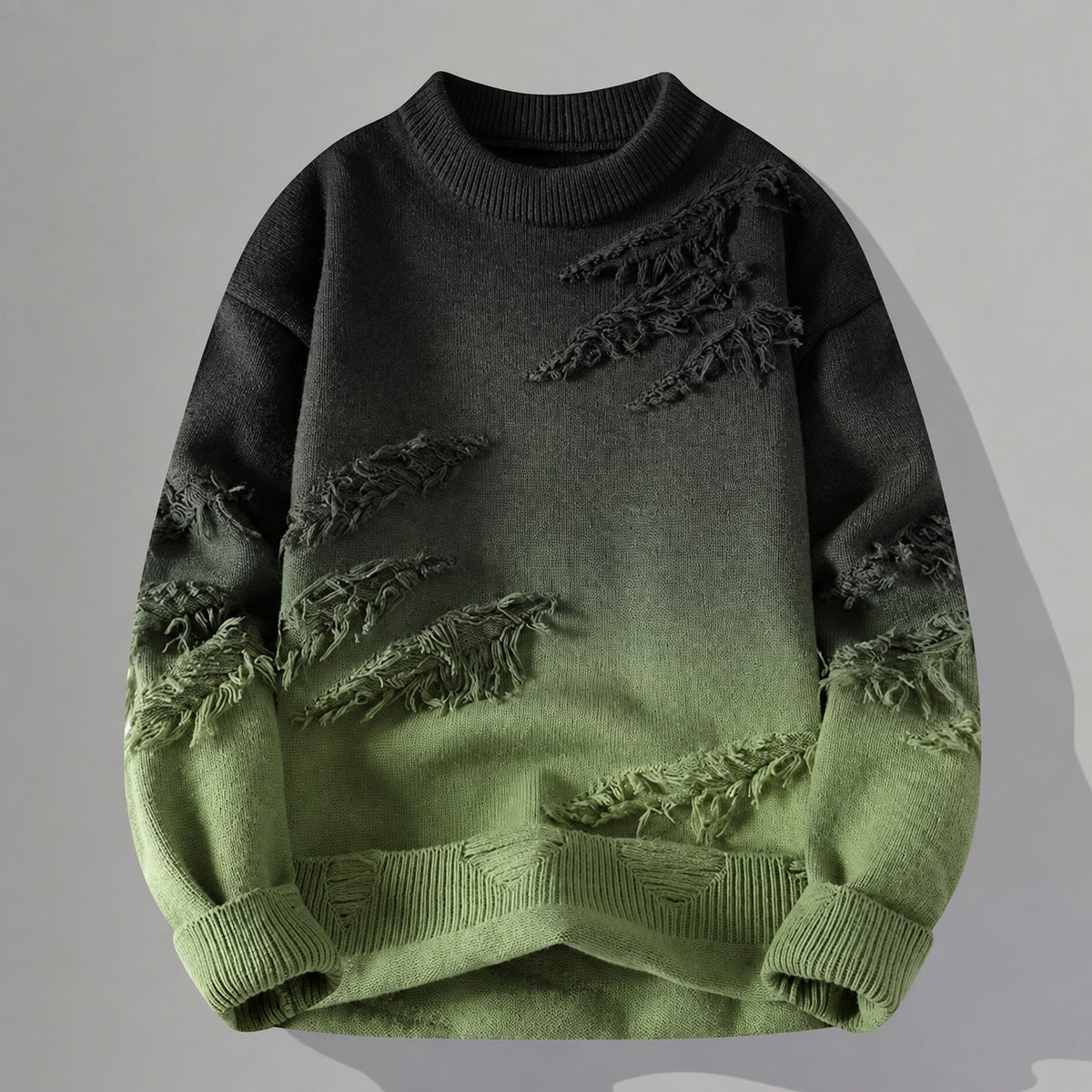 Pull homme délavé à gradient ton sur ton et détails frangés