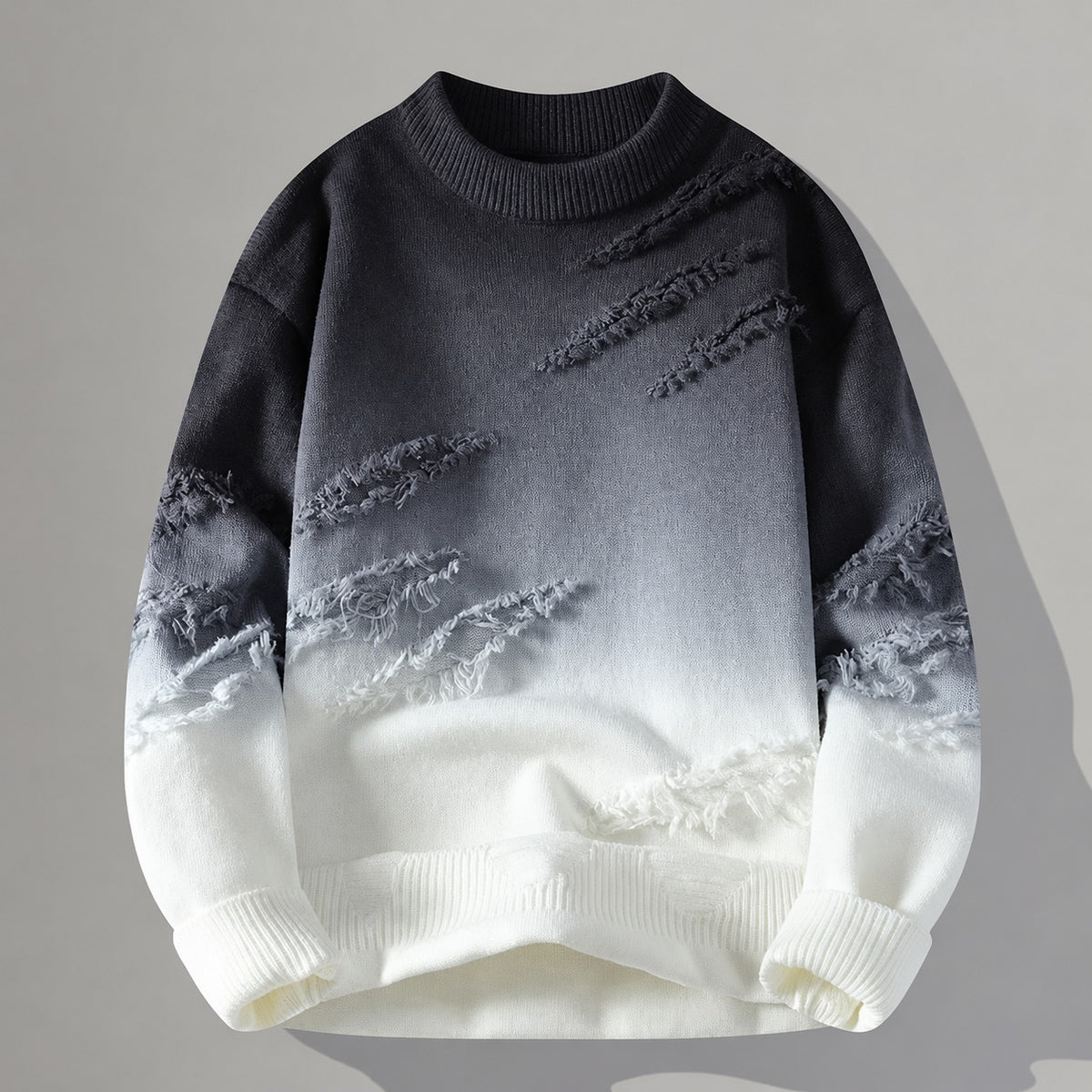 Pull homme délavé à gradient ton sur ton et détails frangés