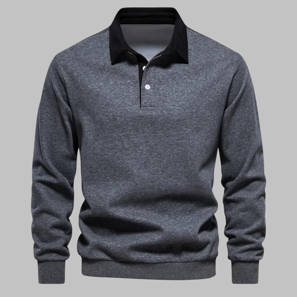 Pull polo homme à col classique, manches longues, boutonnière