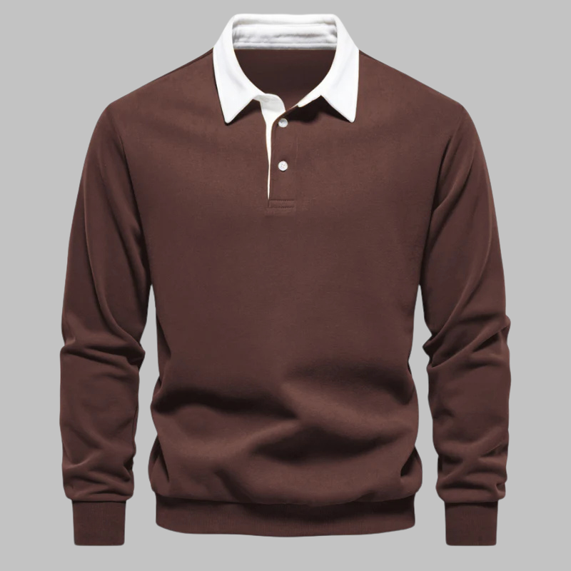 Pull polo homme à col classique, manches longues, boutonnière