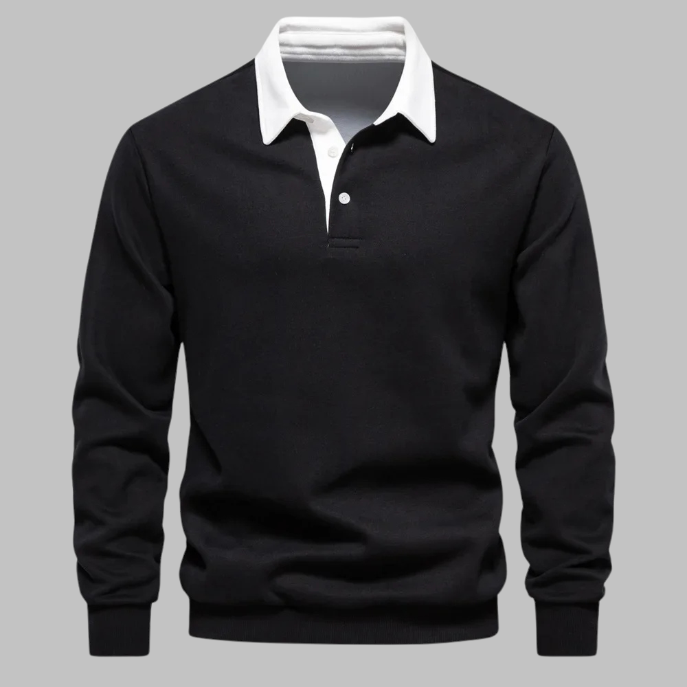 Pull polo homme à col classique, manches longues, boutonnière