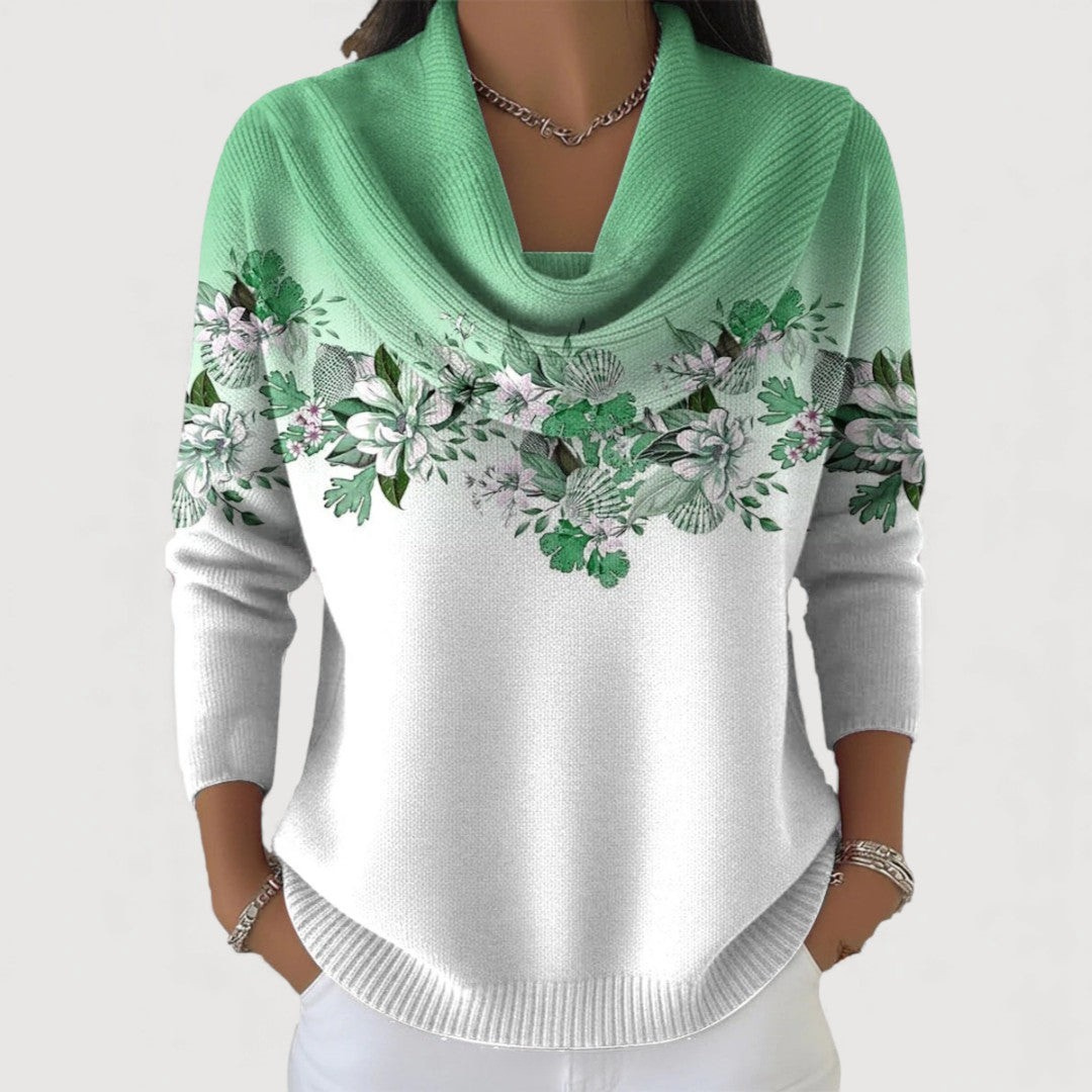 Pull pour femme à col cheminée, motif floral et coupe décontractée
