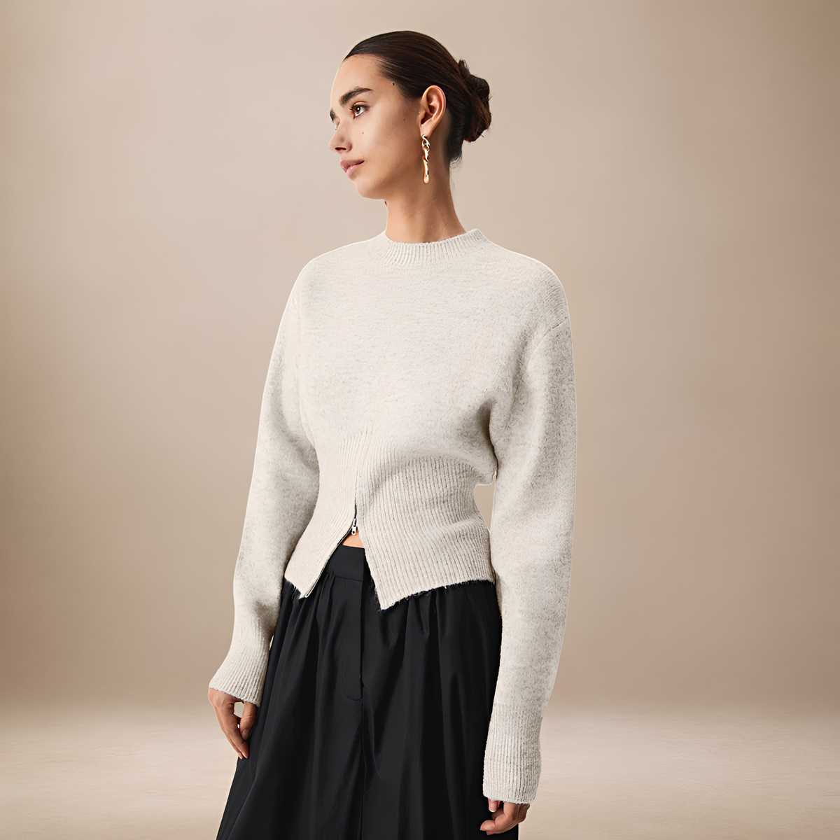 Pull pour femmes à demi-zip à manches longues coupe régulière
