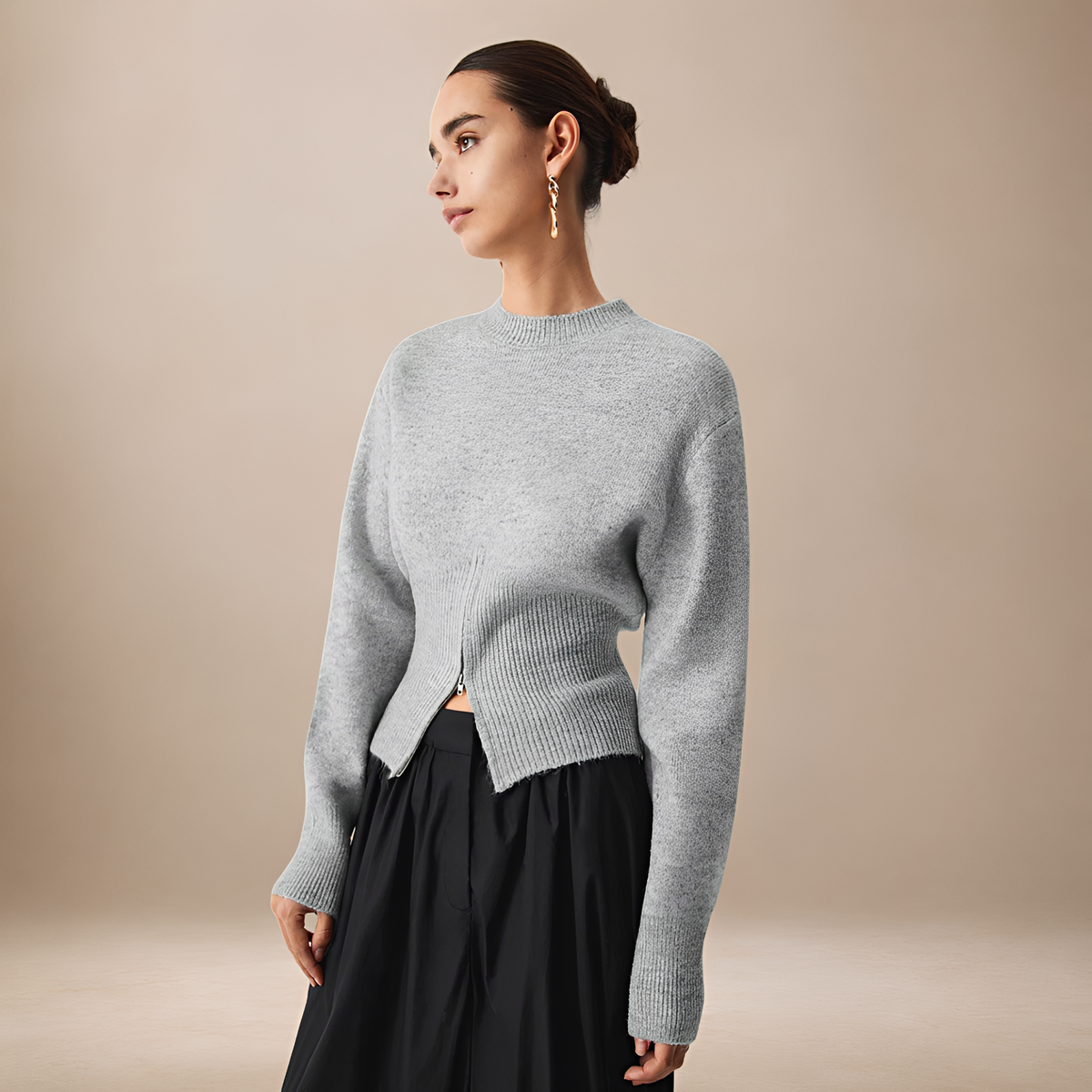 Pull pour femmes à demi-zip à manches longues coupe régulière