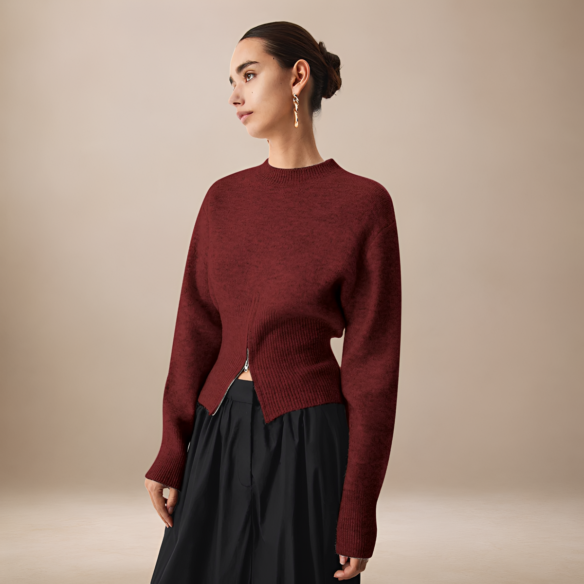 Pull pour femmes à demi-zip à manches longues coupe régulière