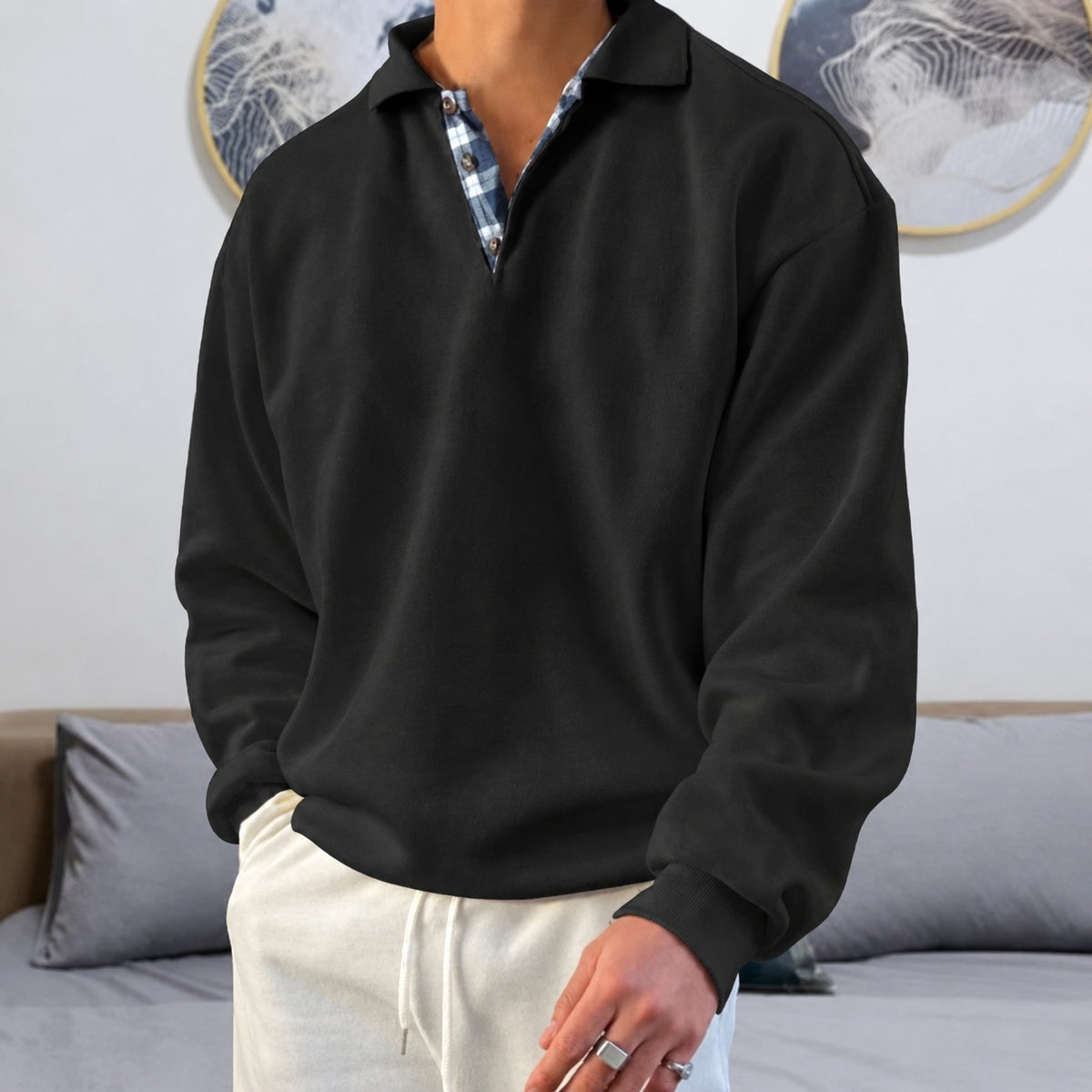 Pull pour hommes à col V, manches longues et col classique