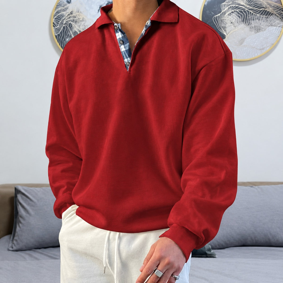 Pull pour hommes à col V, manches longues et col classique
