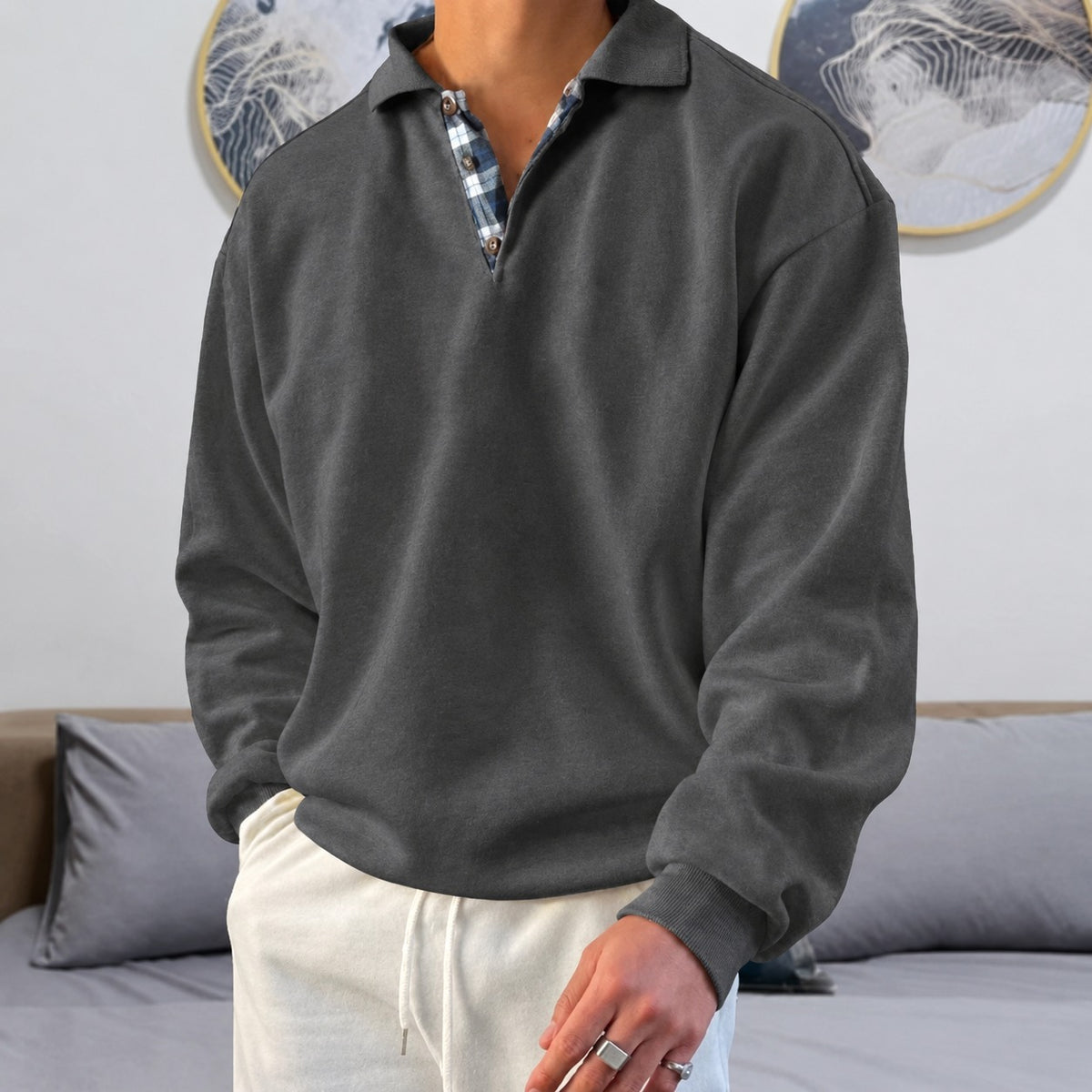 Pull pour hommes à col V, manches longues et col classique