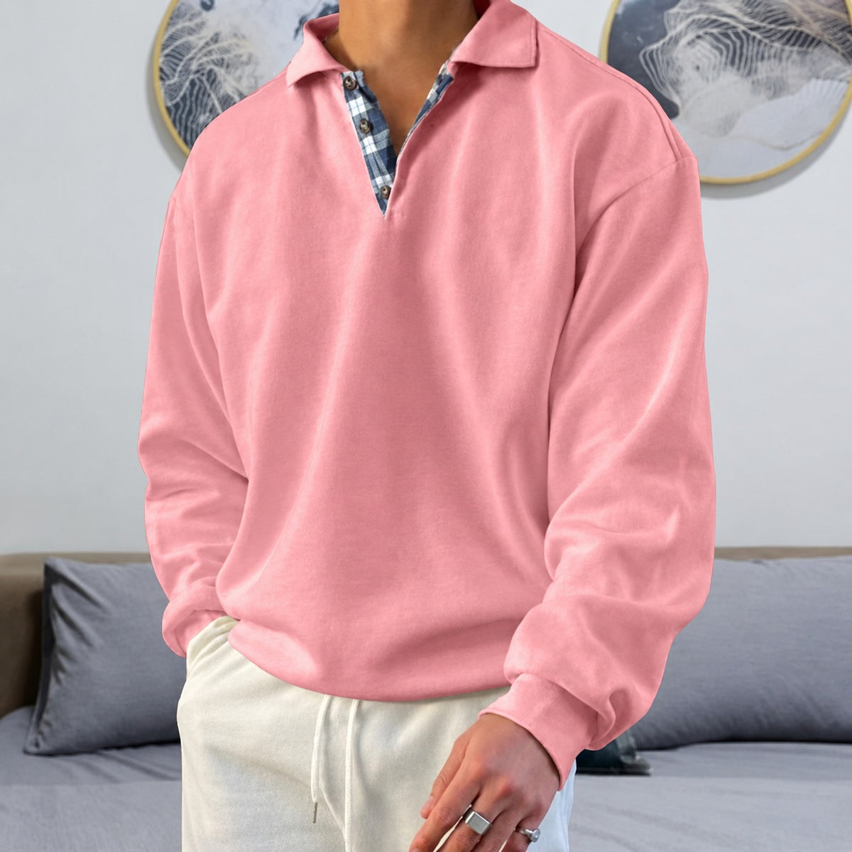 Pull pour hommes à col V, manches longues et col classique