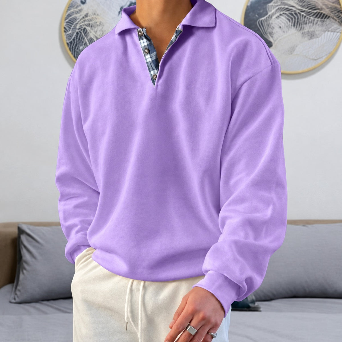 Pull pour hommes à col V, manches longues et col classique