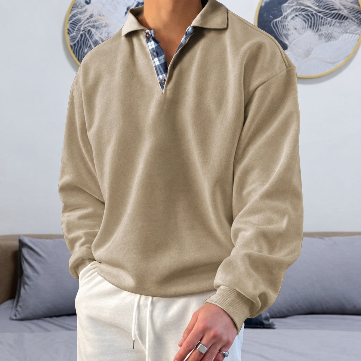 Pull pour hommes à col V, manches longues et col classique