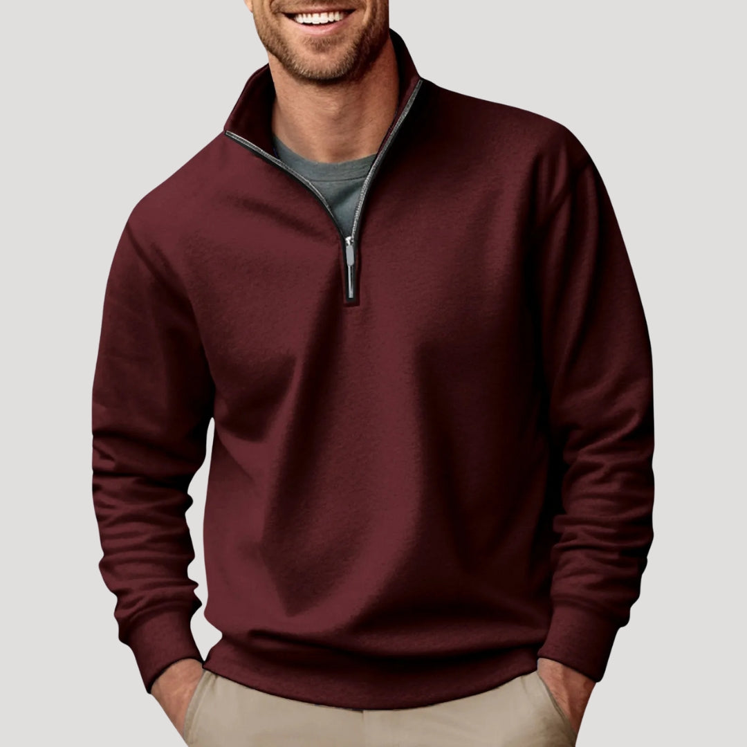 Sweatshirt homme mi-zip léger avec poignets côtelés et coupe décontractée