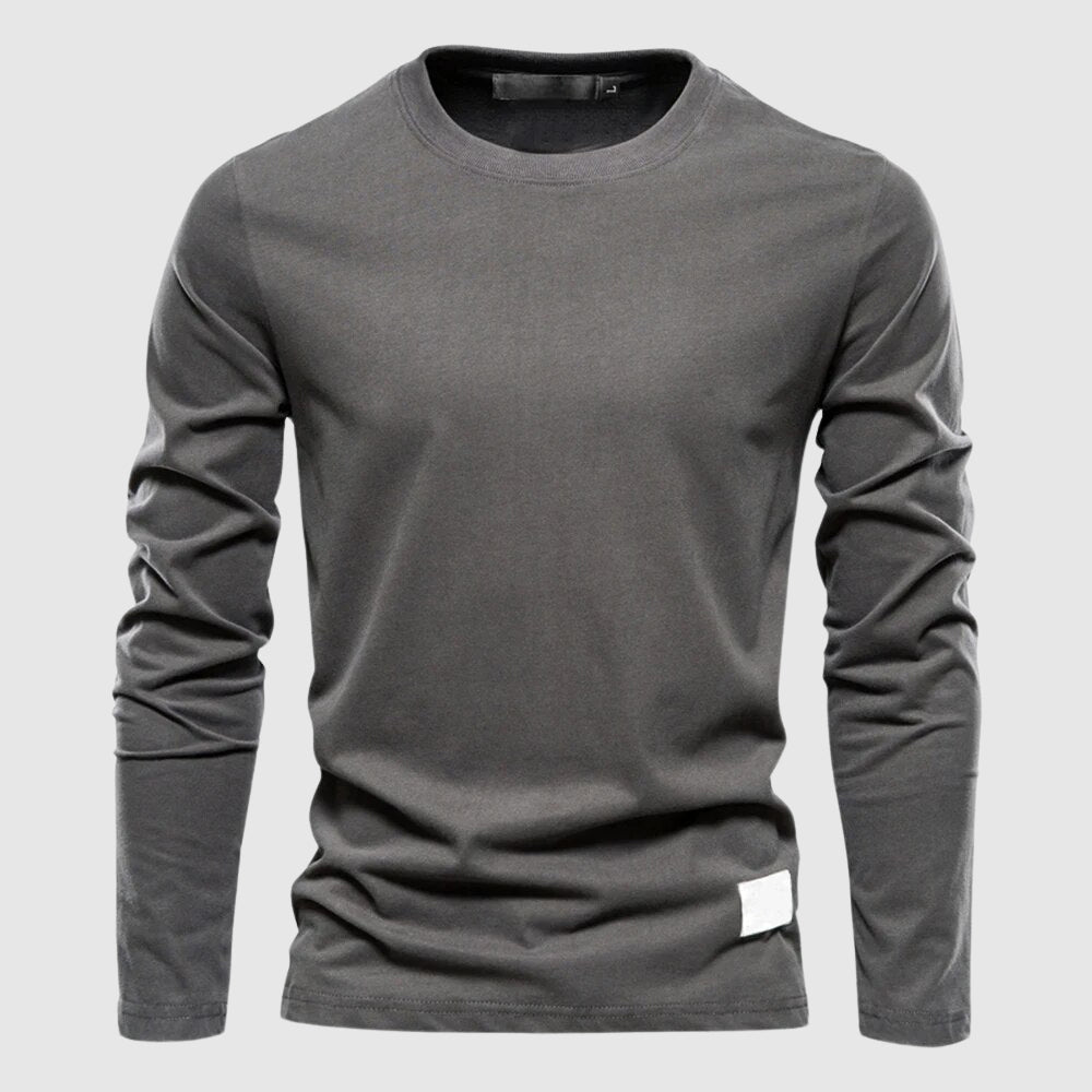T-shirt à manches longues homme avec col O et patch logo - coupe régulière