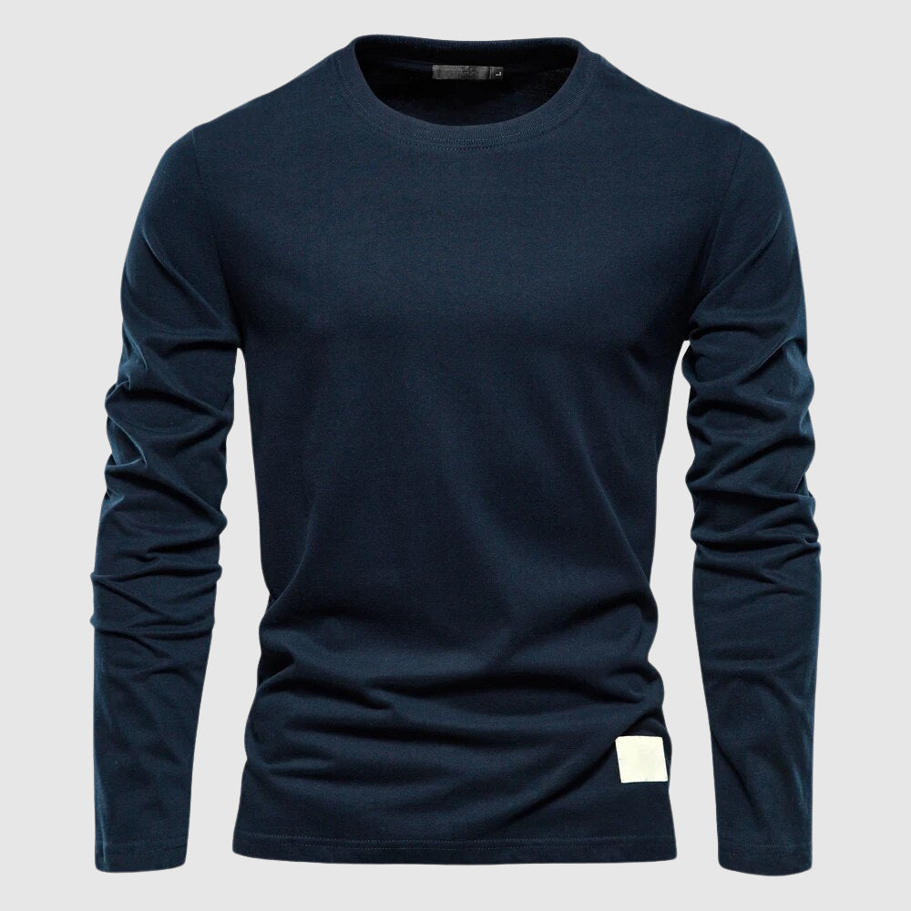 T-shirt à manches longues homme avec col O et patch logo - coupe régulière