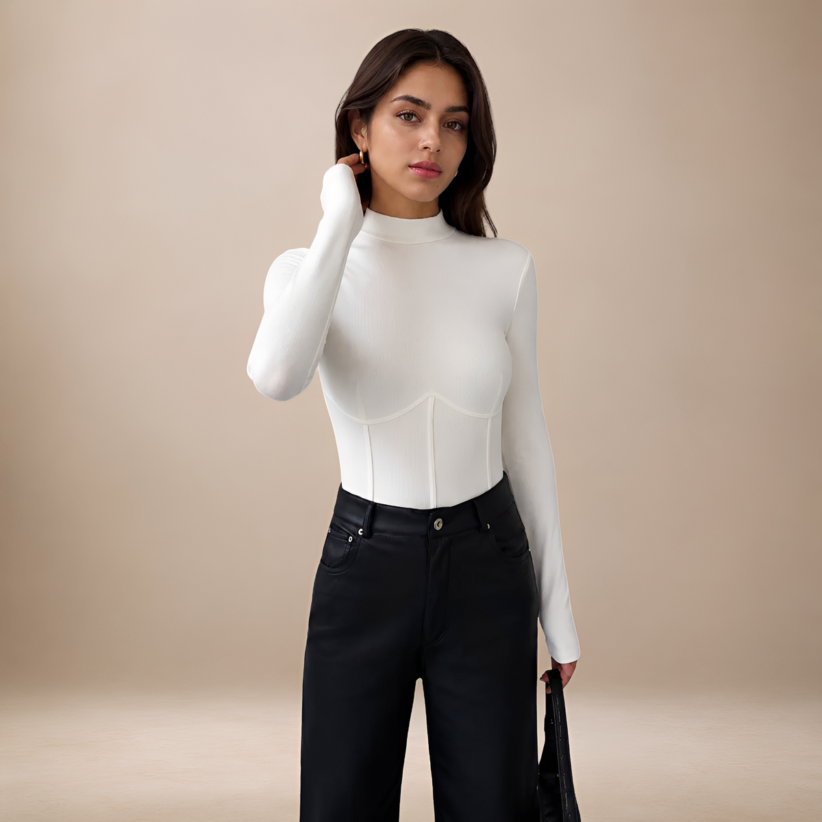 T-shirt à manches longues pour femmes col V ajusté avec corset