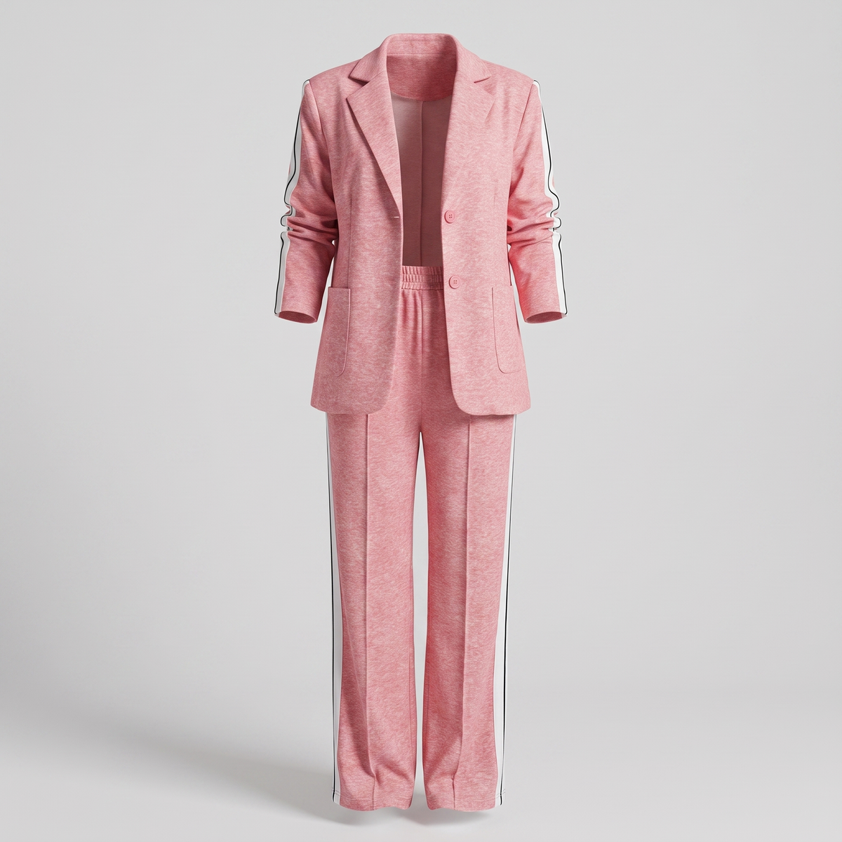 Tailleur femme deux pièces blazer et pantalon large à rayures latérales