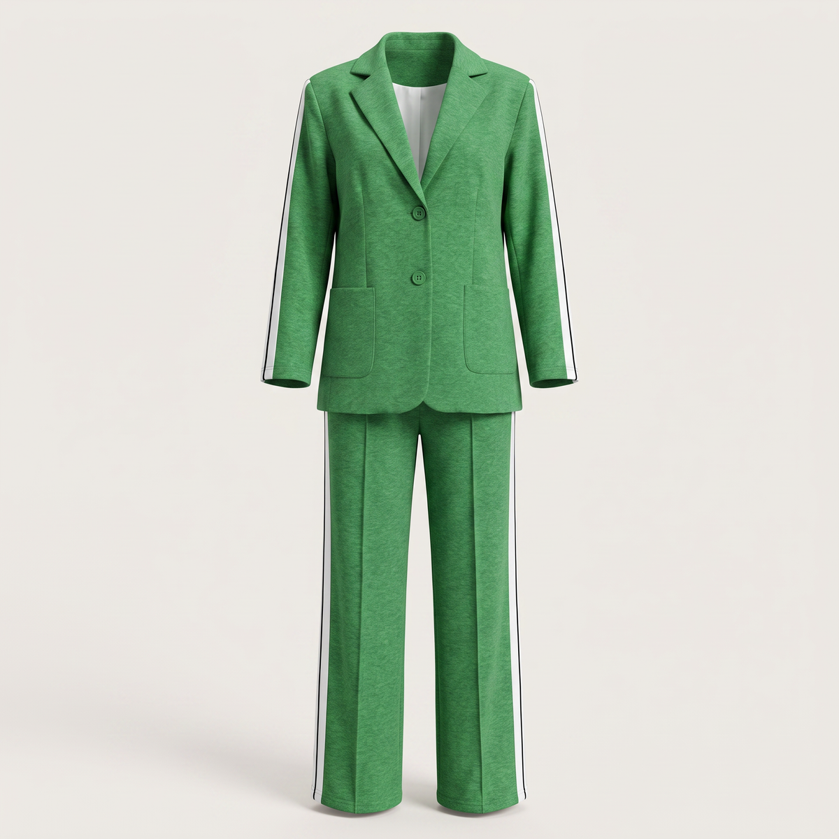 Tailleur femme deux pièces blazer et pantalon large à rayures latérales
