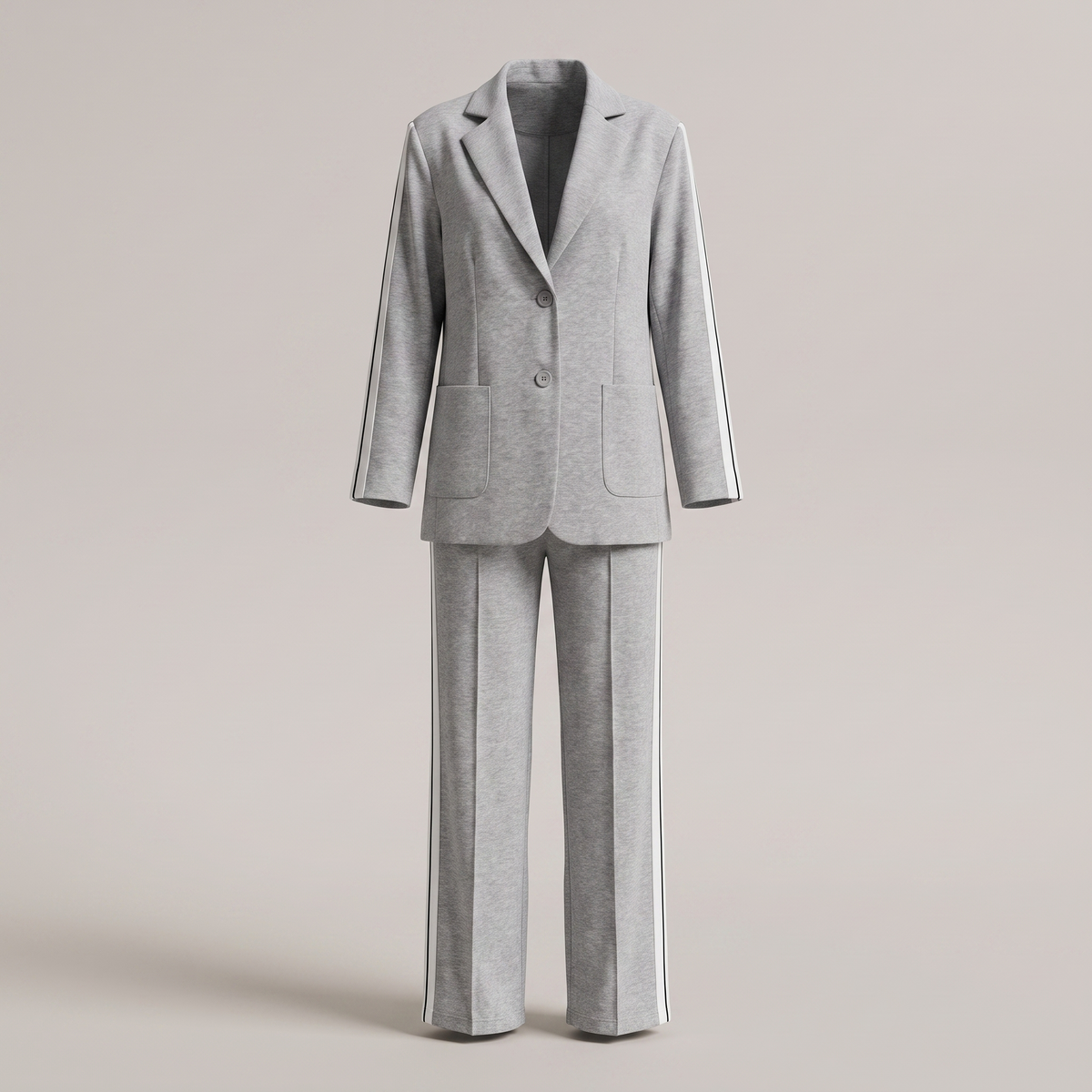 Tailleur femme deux pièces blazer et pantalon large à rayures latérales