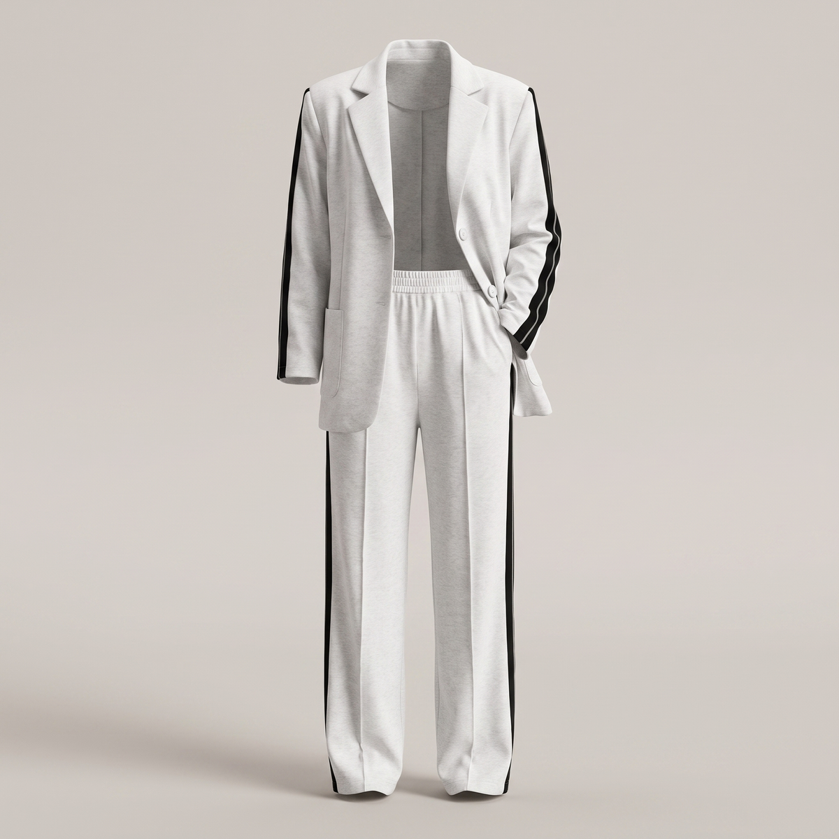 Tailleur femme deux pièces blazer et pantalon large à rayures latérales