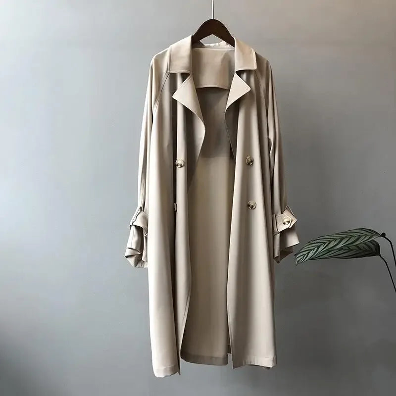 Trench femme double-breasted boutonnière ceinture poignets ajustables