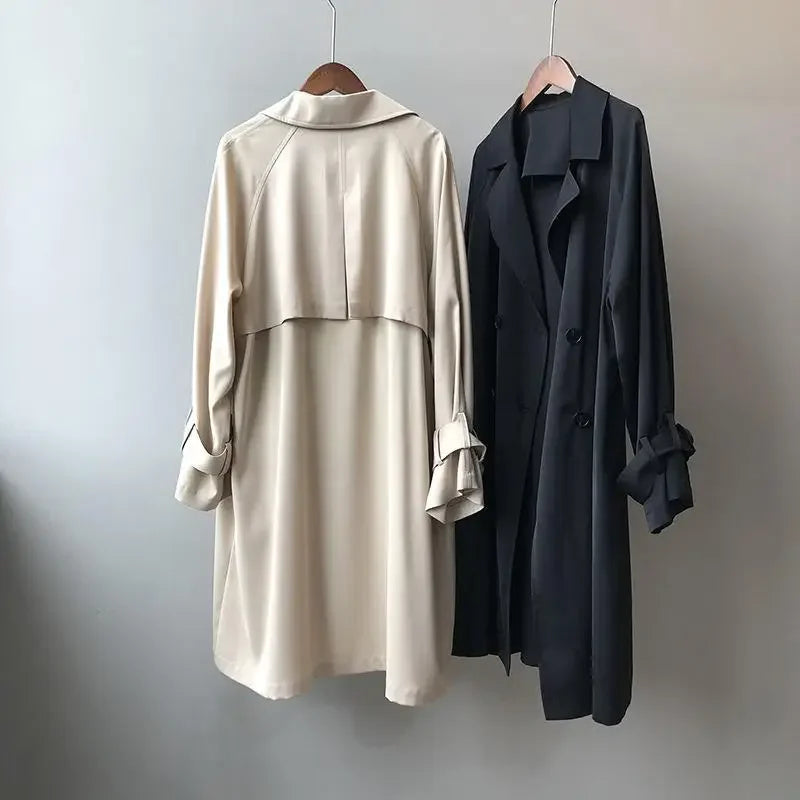 Trench femme double-breasted boutonnière ceinture poignets ajustables