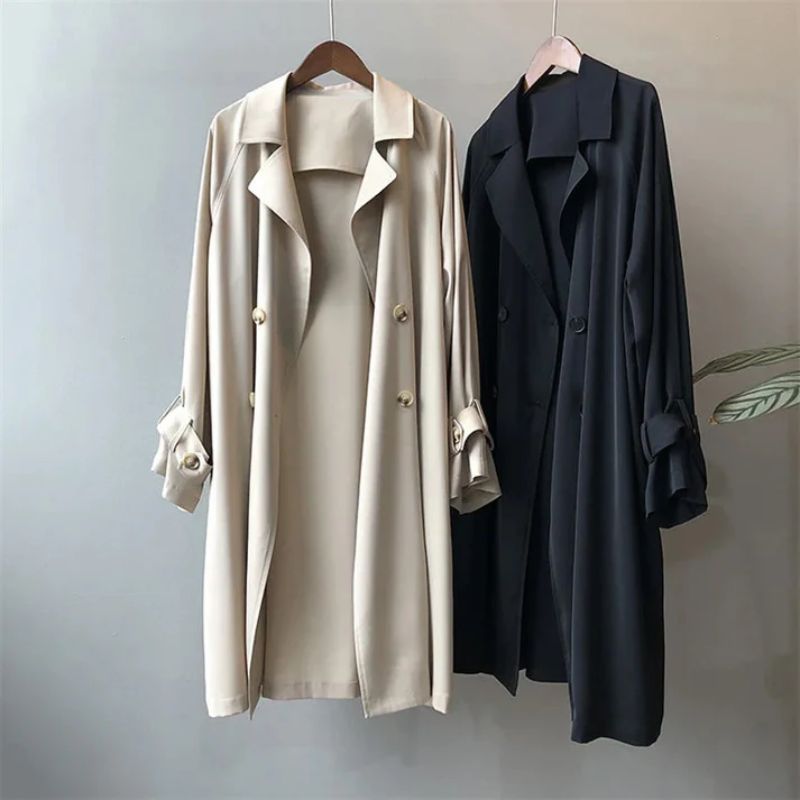 Trench femme double-breasted boutonnière ceinture poignets ajustables