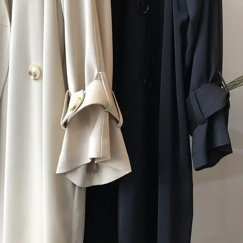 Trench femme double-breasted boutonnière ceinture poignets ajustables