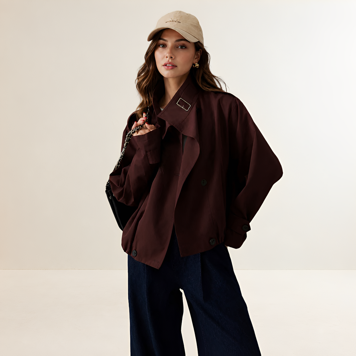 Trench femme oversize à double boutonnage manches longues