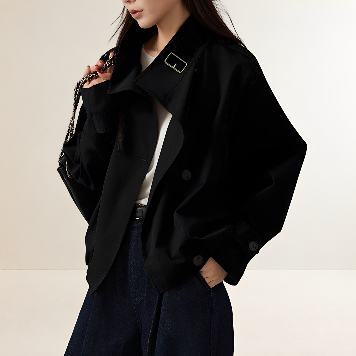 Trench femme oversize à double boutonnage manches longues
