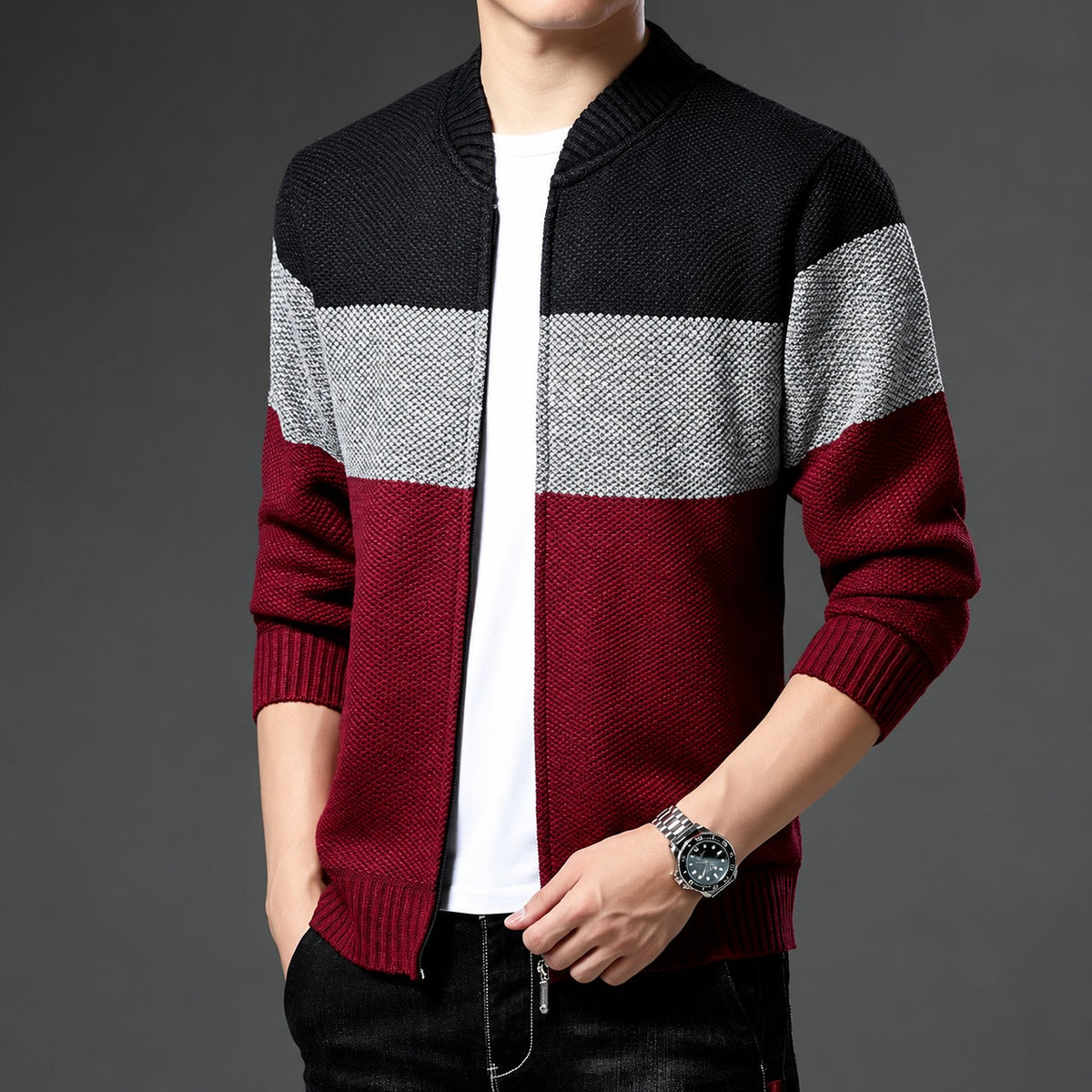 Veste bomber homme coupe régulière design color block fermeture éclair