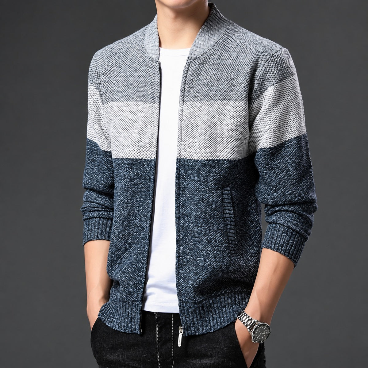 Veste bomber homme coupe régulière design color block fermeture éclair