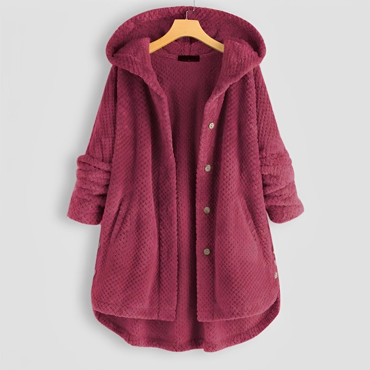 Veste à capuche pour femmes coupe ample manches longues boutons poches latérales